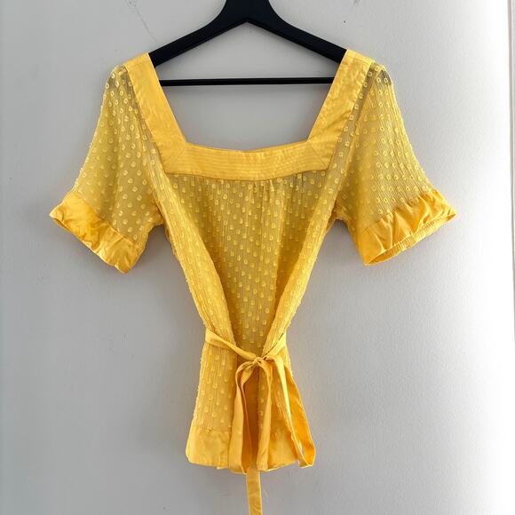 Y2K Vintage Guess Silk Blend Yellow Polka Dot Semi Sheer Top Size Medium - Picture 1 of 8